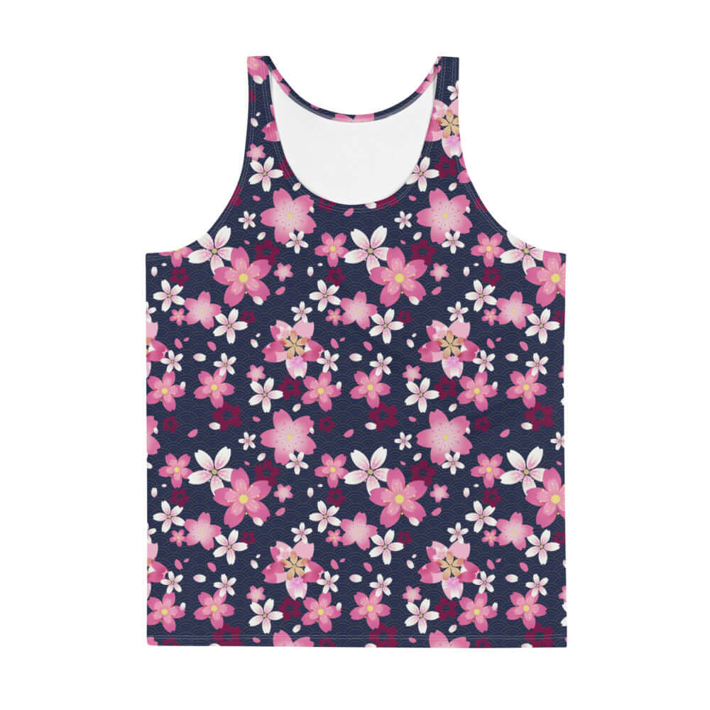 Stylish Men's Sakura Tank Top featuring vibrant floral design, soft material, and relaxed fit for ultimate comfort.