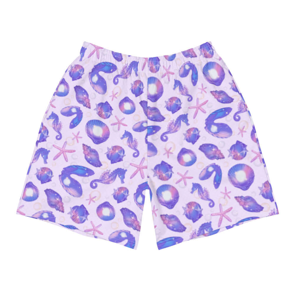 Men's Sea Princess Athletic Shorts feature a colorful sea-themed design, perfect for workouts or casual outings.