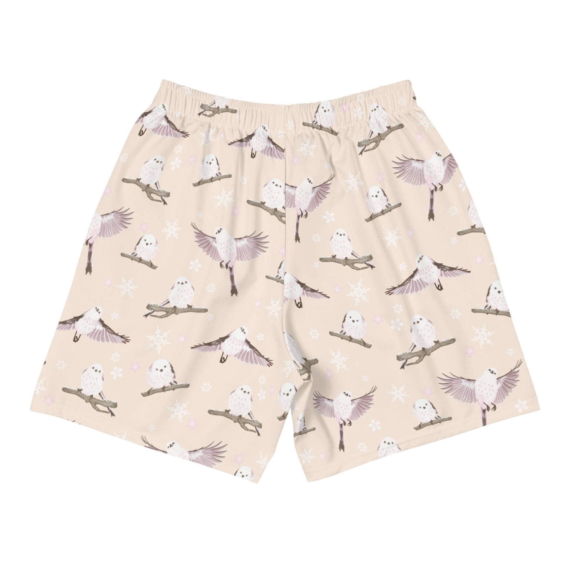 Men's Snow Bird Athletic Shorts feature a playful bird print, perfect for running or swimming activities.