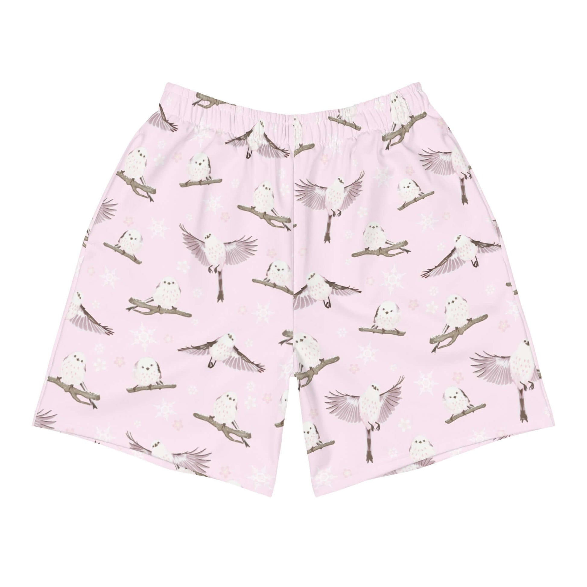 Men's Snow Bird Athletic Shorts feature a playful bird print, perfect for running, swimming, and active lifestyles.