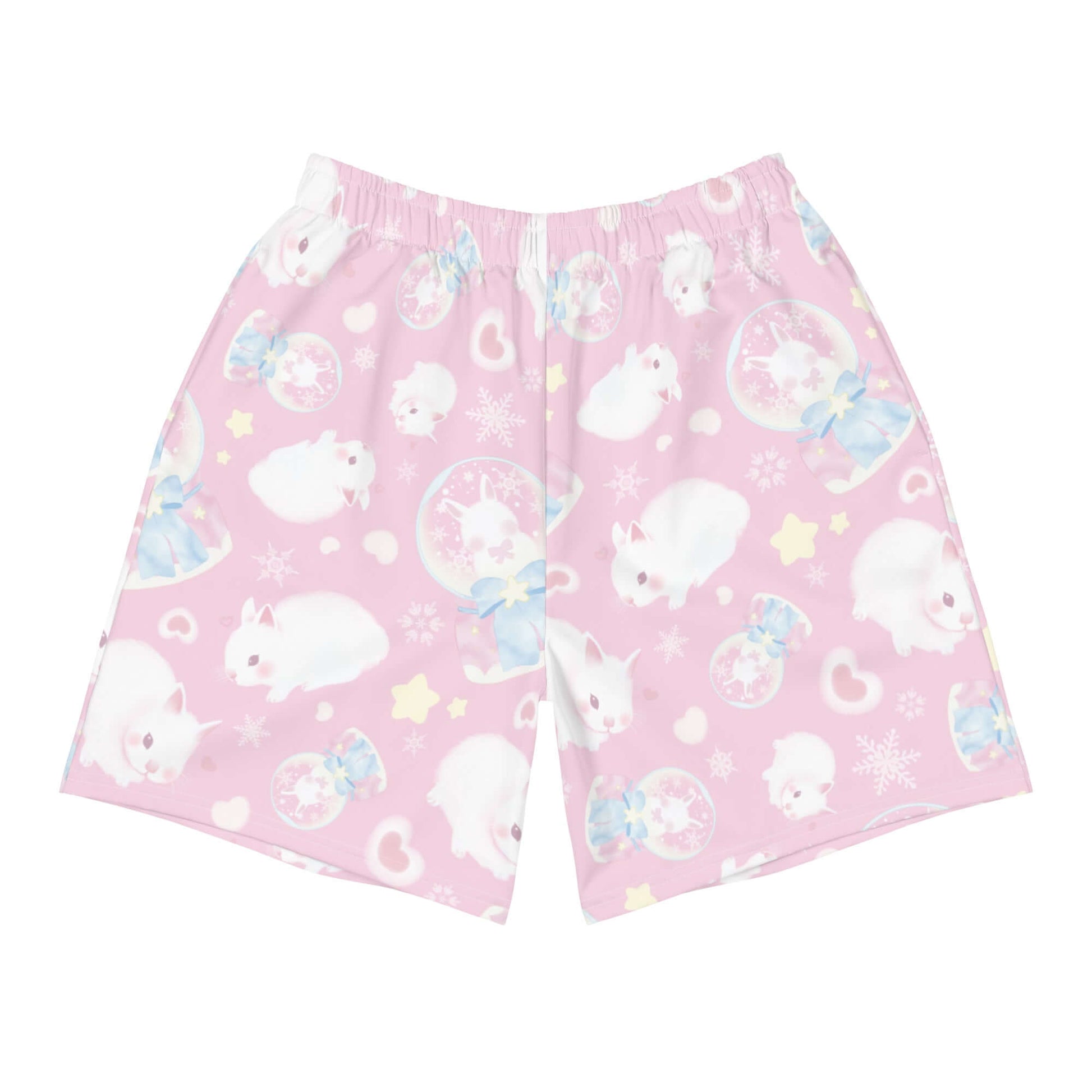 Men's Snow Bunny Athletic Shorts feature a playful bunny print, perfect for any active lifestyle and hassle-free workouts.