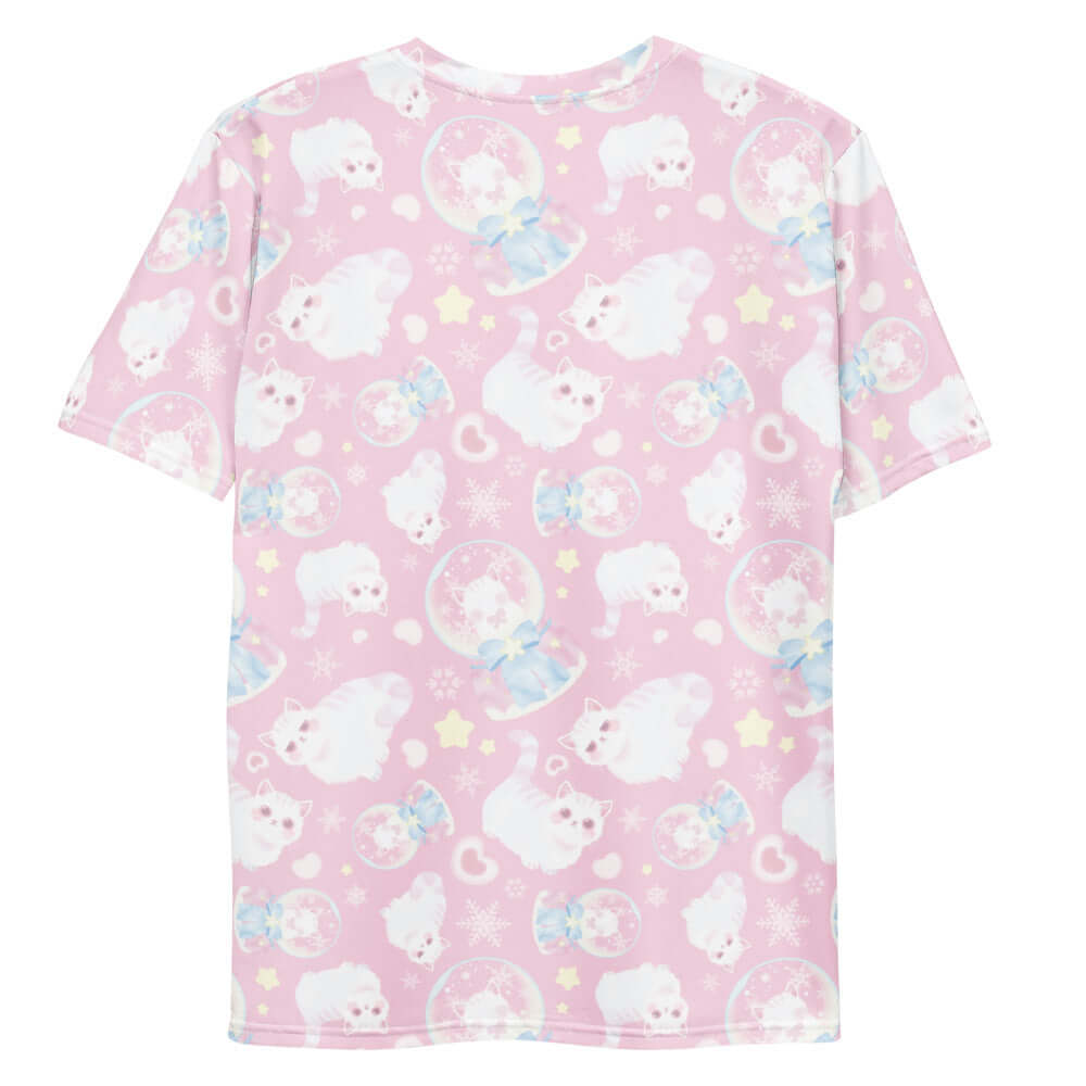 Men's Snow Kitten T-shirt featuring a cute kitten print on soft, stretchy fabric for ultimate comfort and style.