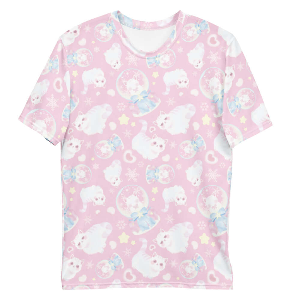 Men's Snow Kitten T-shirt features a cute print, soft fabric, and a comfortable fit for everyday wear. Perfect for cat lovers!