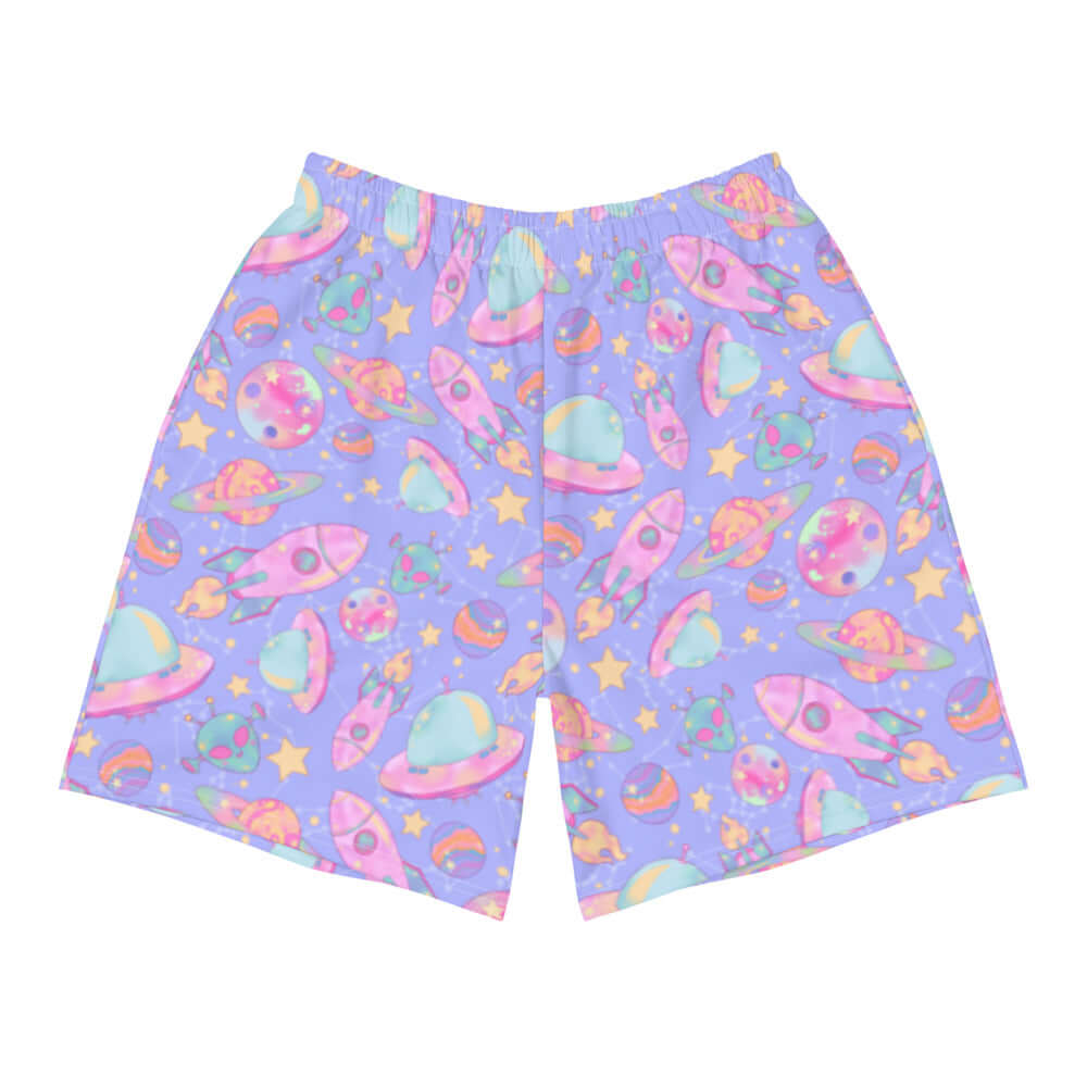 Stylish Men's Space Athletic Shorts with vibrant space-themed design, perfect for workouts and casual outings.