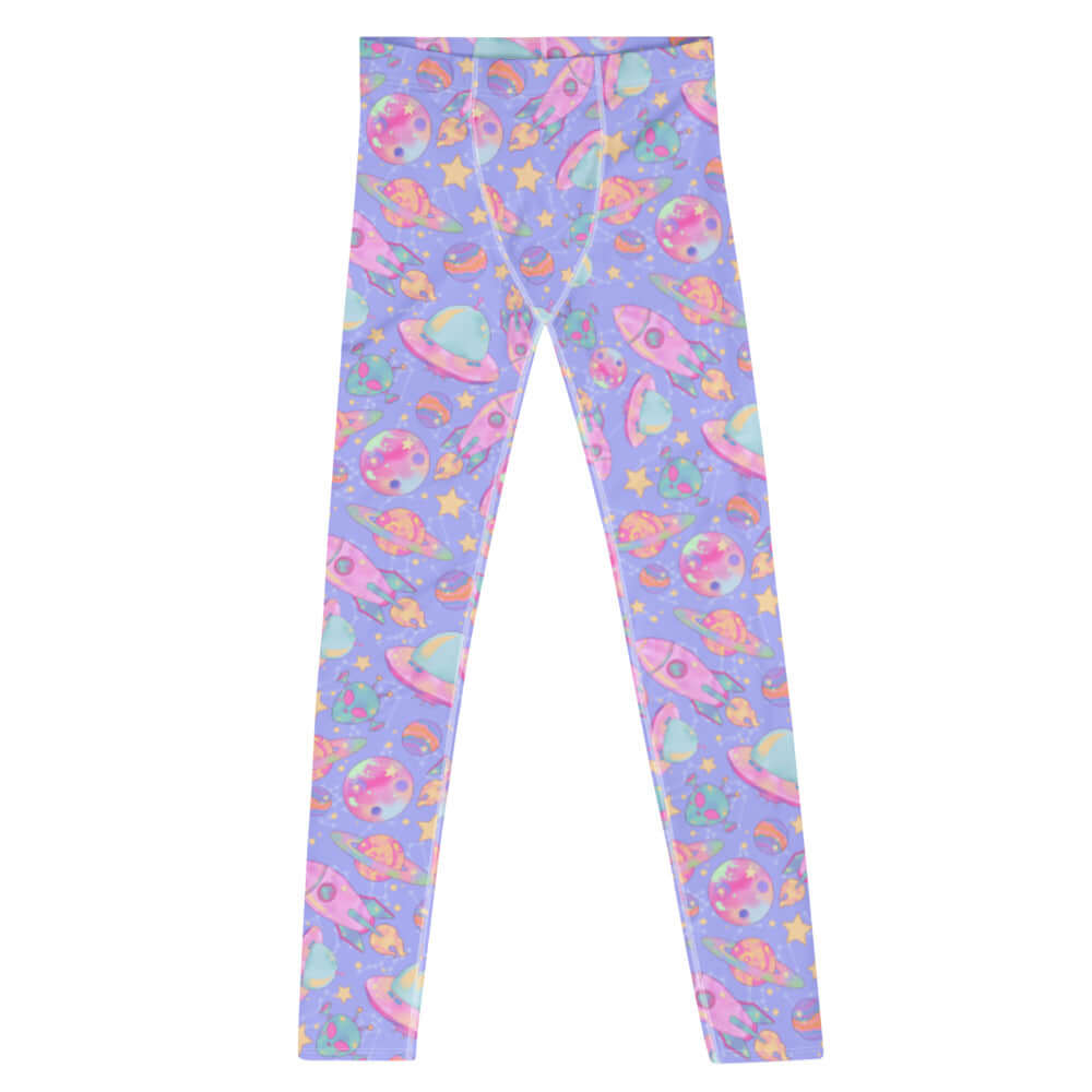 Men's Space Leggings featuring a colorful cosmic design, perfect for active wear and comfortable workouts.