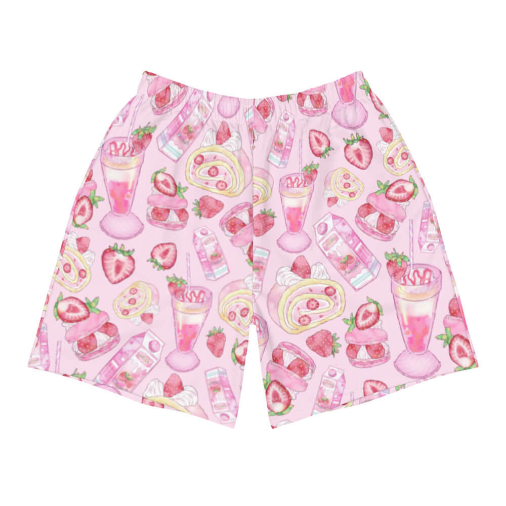 Men's Strawberry Athletic Shorts in vibrant pink, perfect for running or any active lifestyle. Comfortable and stylish choice!