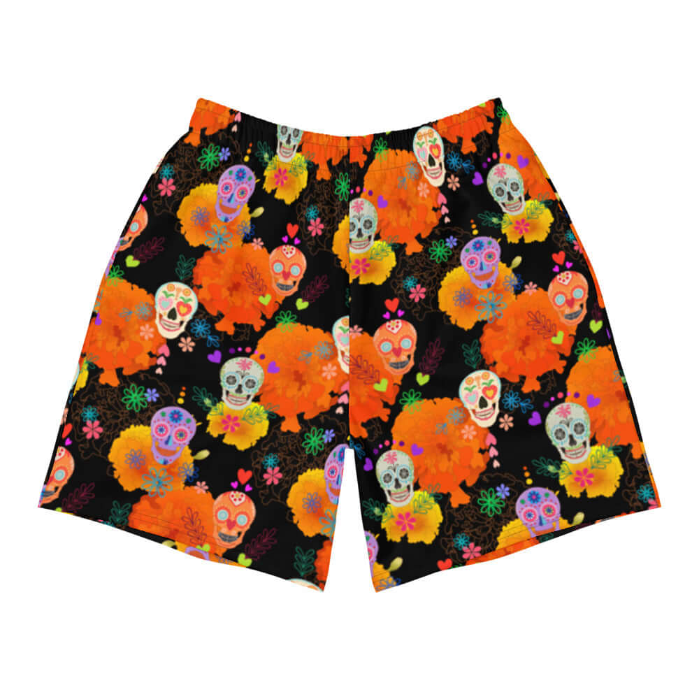 Vibrant Men's Sugar Skull Athletic Shorts, perfect for festive activities or everyday comfort and style.