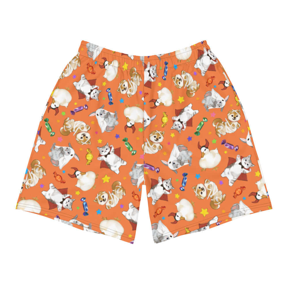 Vibrant Men's Trick or Treaters Athletic Shorts featuring playful designs, perfect for any active day. Ideal for workouts!