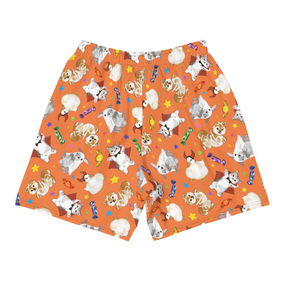 Vibrant Men's Trick or Treaters Athletic Shorts perfect for running and casual wear, featuring playful pet designs.