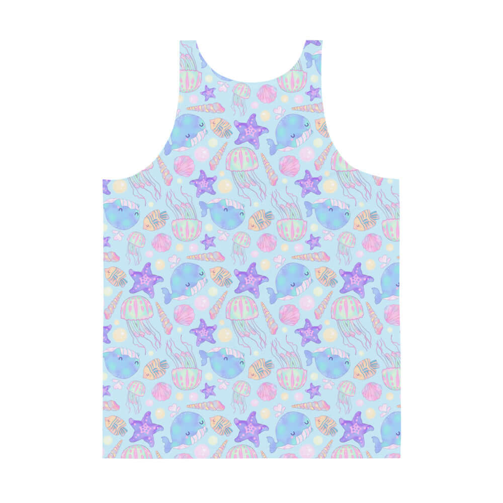 Men's Under the Sea Tank Top features vibrant marine designs, perfect for summer fun and conversation starters.