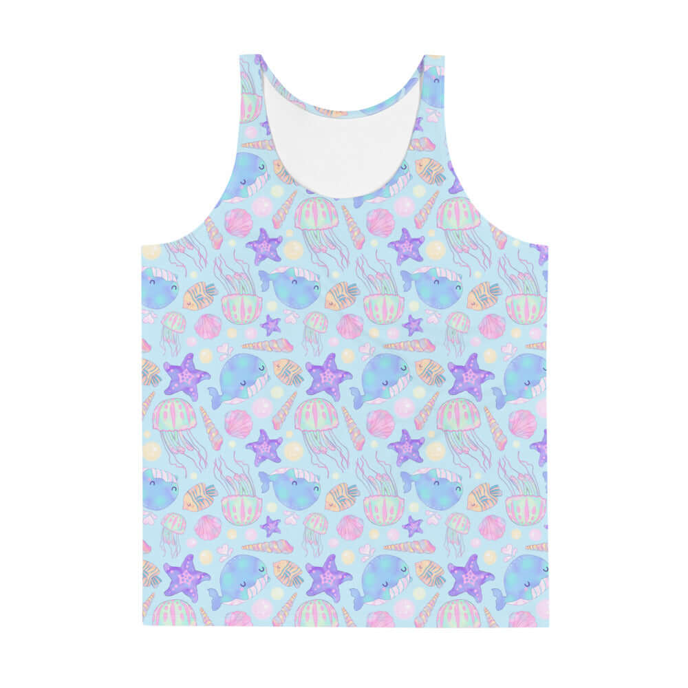 Colorful Men's Under the Sea Tank Top featuring playful sea creatures, perfect for summer fun or casual outings.
