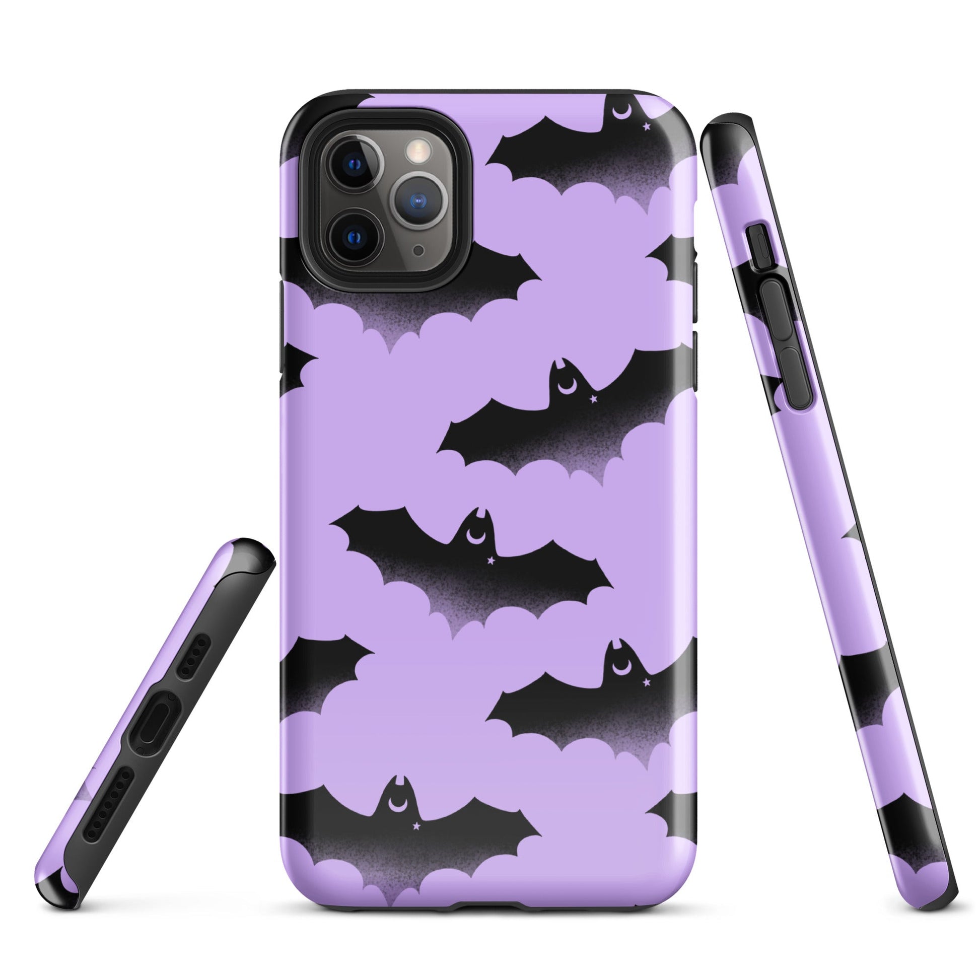 Morrigan iPhone® Tough Case features a stylish bat design, offering durable protection and impact absorption.