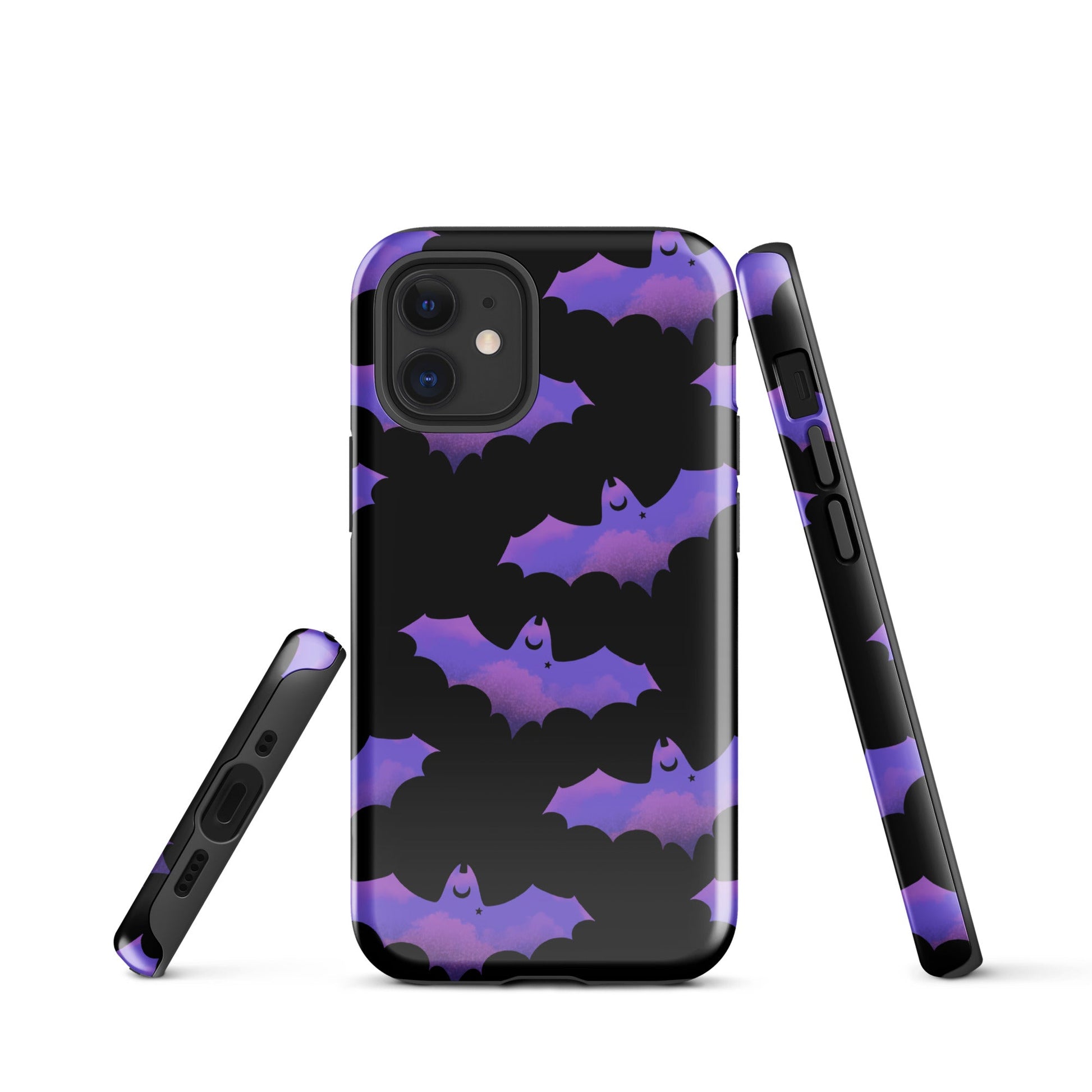 Stylish Morrigan iPhone® Tough Case featuring a durable design with a bat pattern for year-round protection.