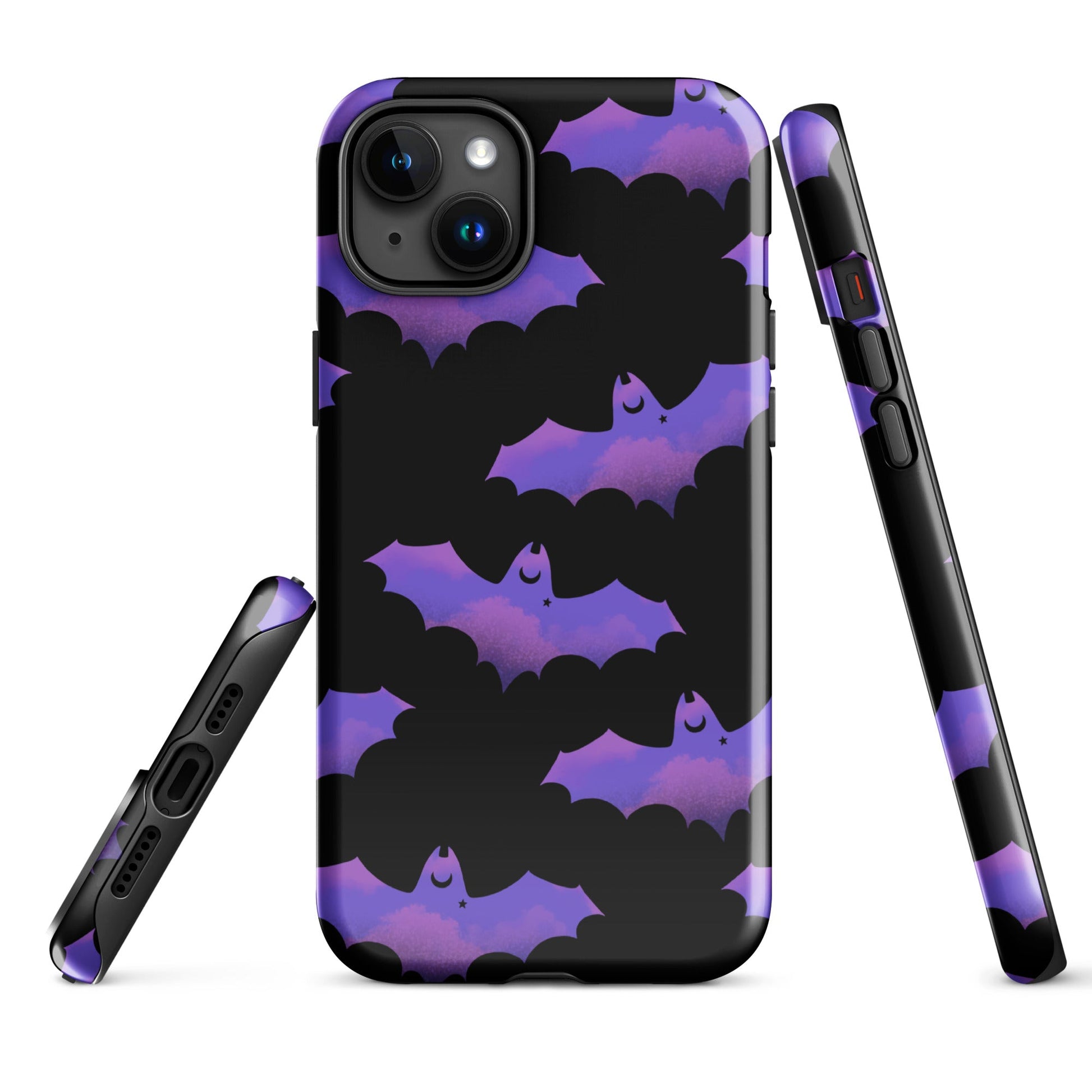 Stylish Morrigan iPhone® Tough Case with a bat design, offering durable protection and impact absorption for your phone.
