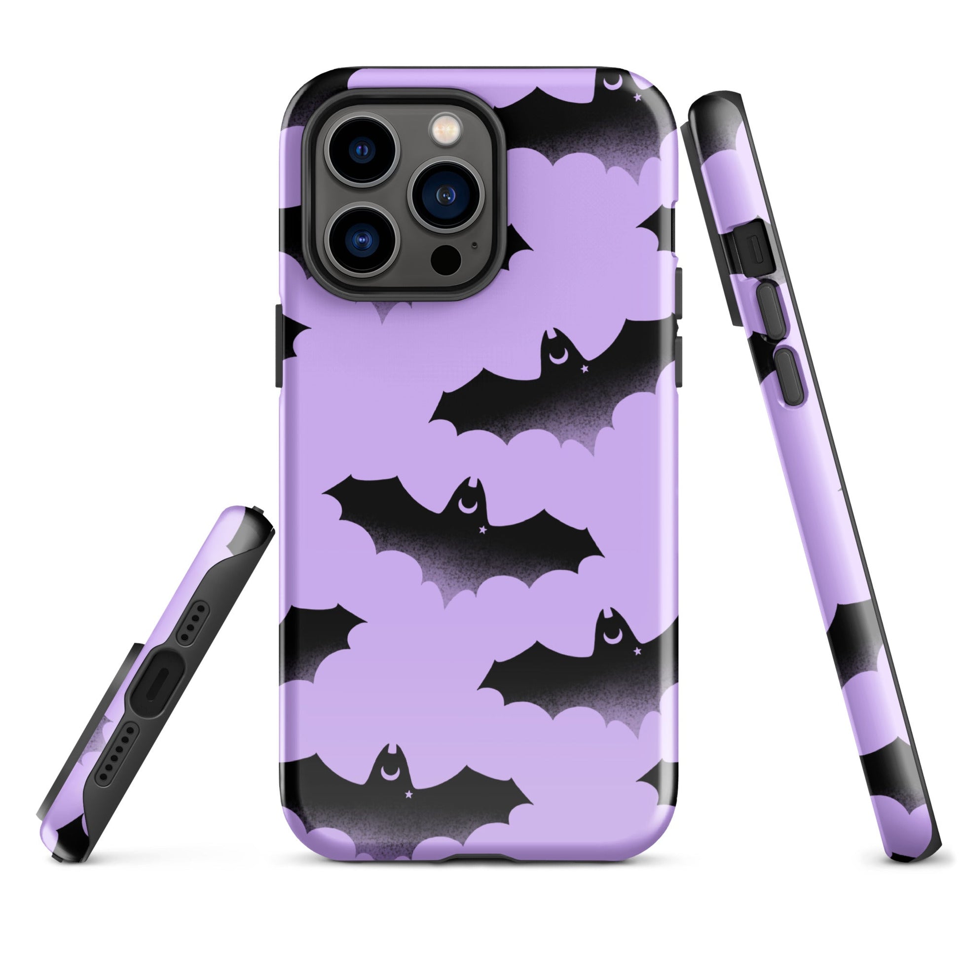 Morrigan iPhone® Tough Case offers stylish protection with a dual-layer design featuring vibrant bat patterns.