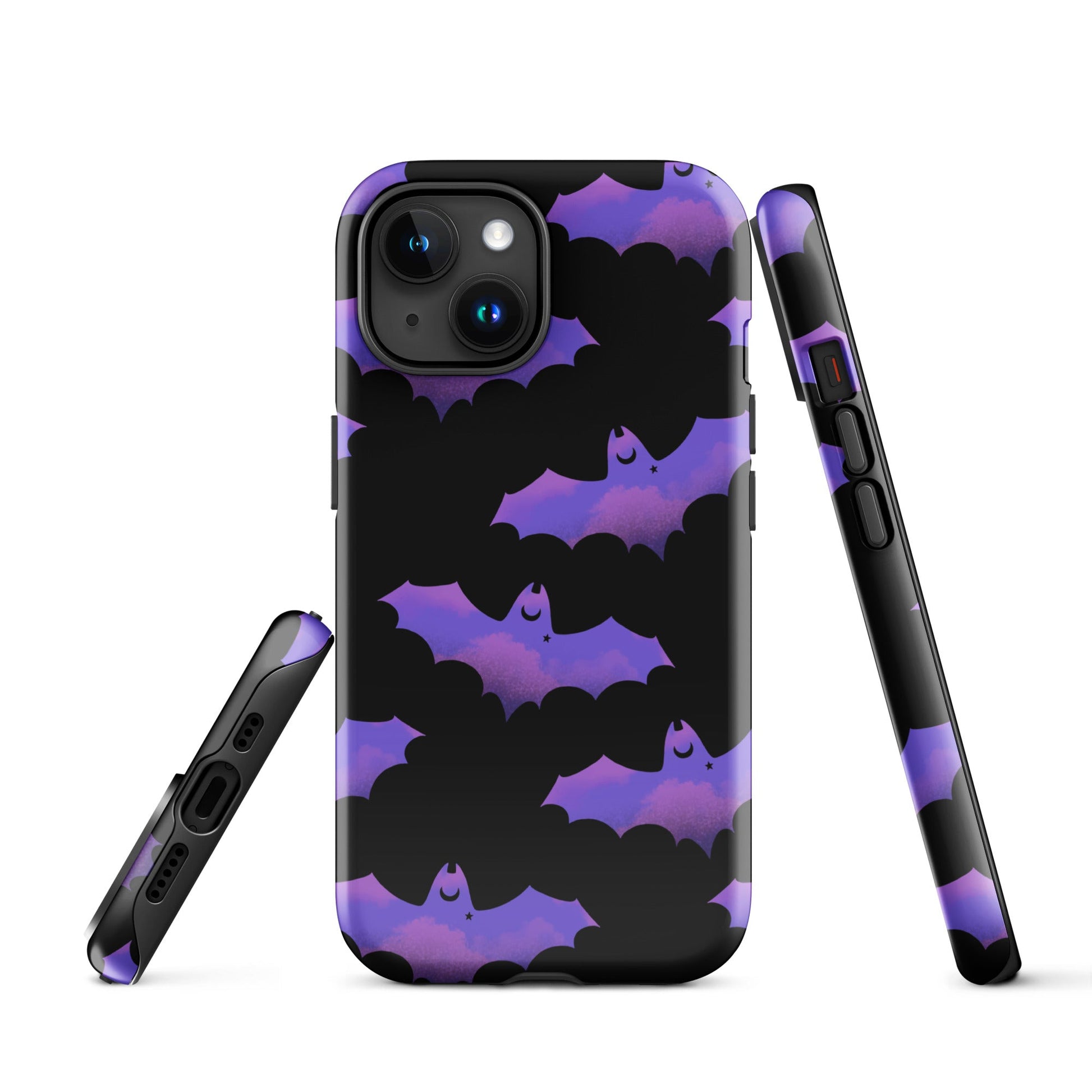 Morrigan iPhone® Tough Case featuring stylish bat design, offering durable protection and impact absorption.
