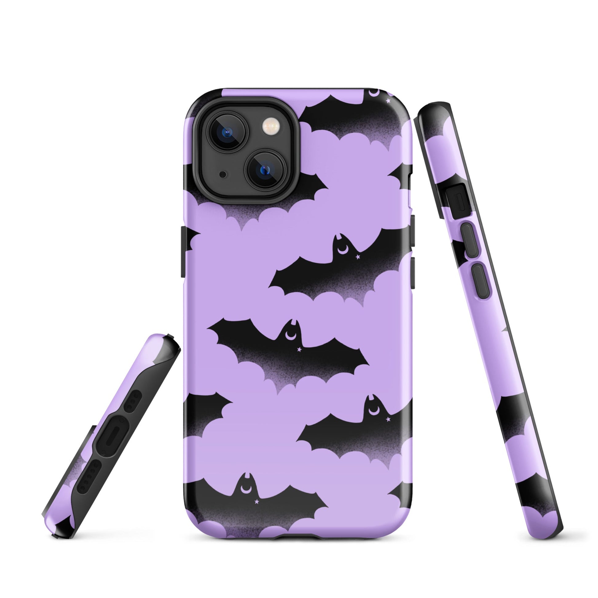Stylish Morrigan iPhone® Tough Case featuring a durable design with bat patterns for ultimate phone protection.
