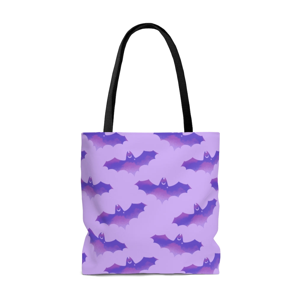 Chic Morrigan Tote Bag (Purple/Purple) featuring a stylish bat design, perfect for any outfit or occasion.