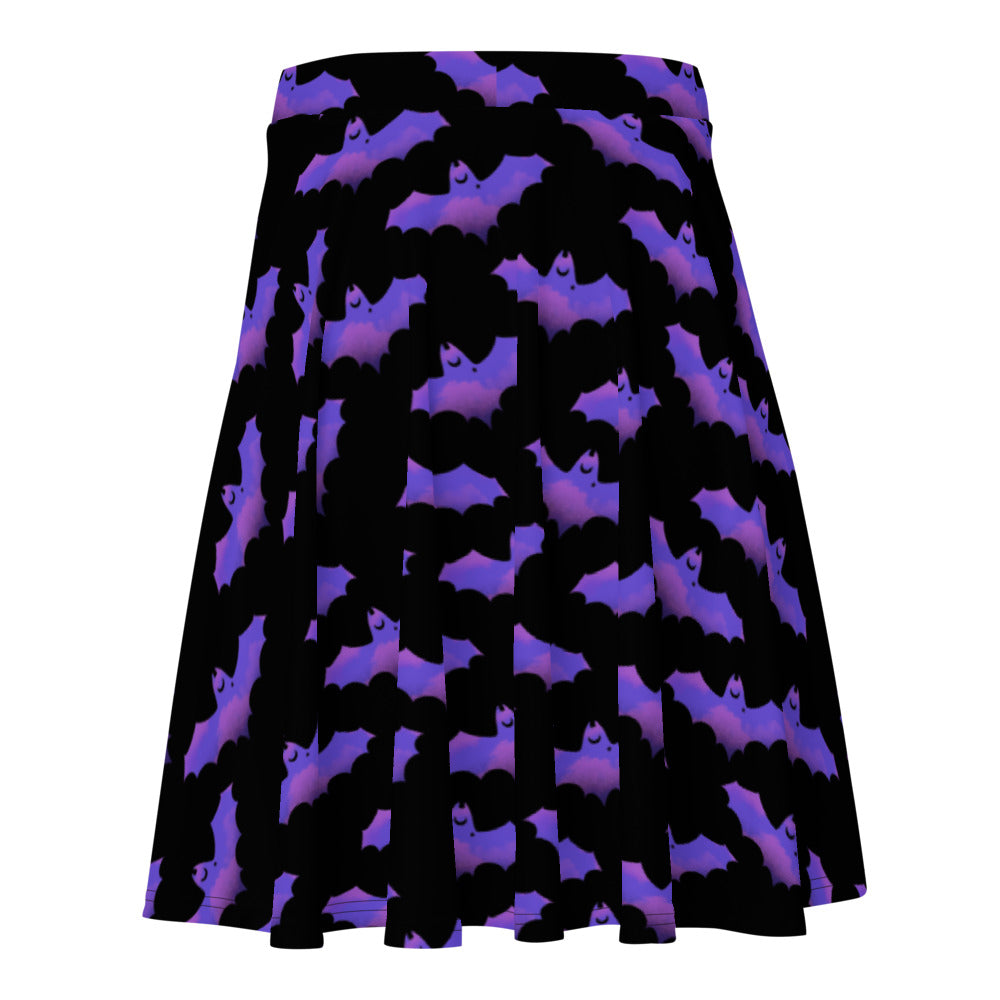 Stylish Morrigan Skater Skirt featuring a playful bat design, perfect for sunny days and any body type.