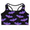 Morrigan Sports bra features a stylish bat print, offering support and comfort for your workouts. Perfect for gym motivation!