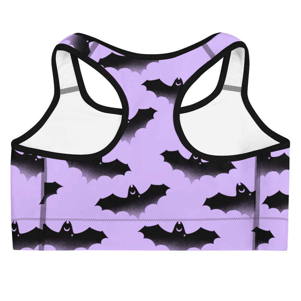 Stylish Morrigan Sports bra with a unique bat print, offering comfort and support for your workouts. Perfect for gym motivation!