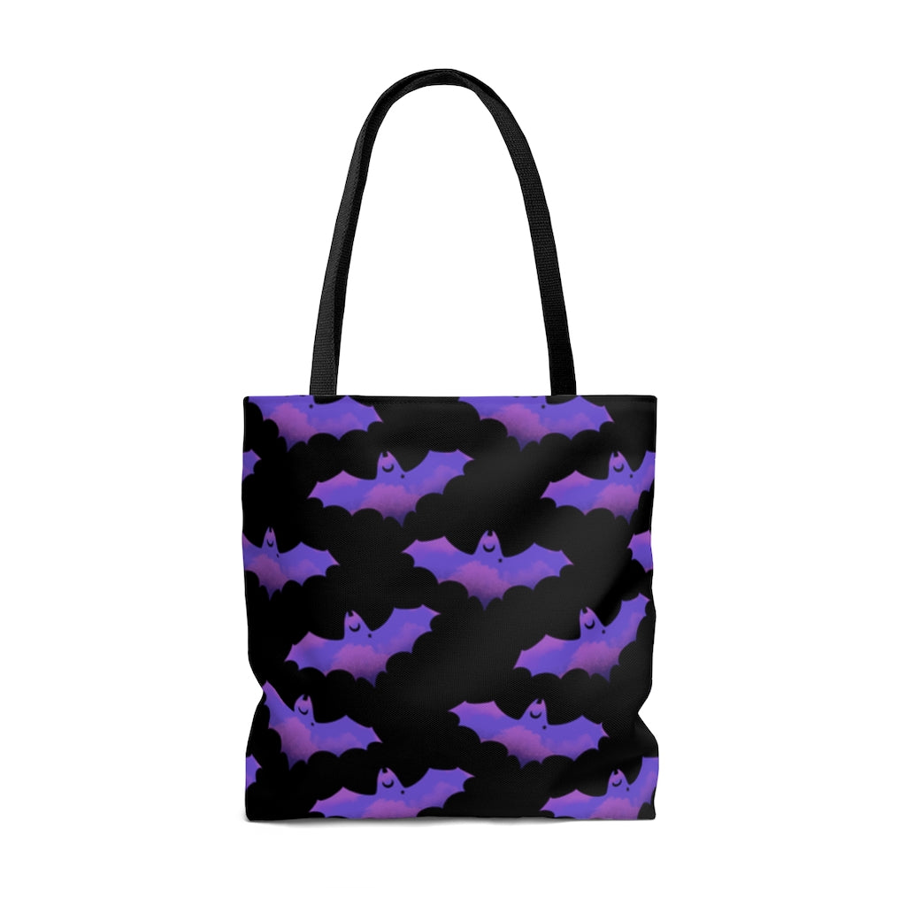 Stylish Morrigan Tote Bag (Purple/Black) featuring a unique bat design, perfect for any outfit or occasion.