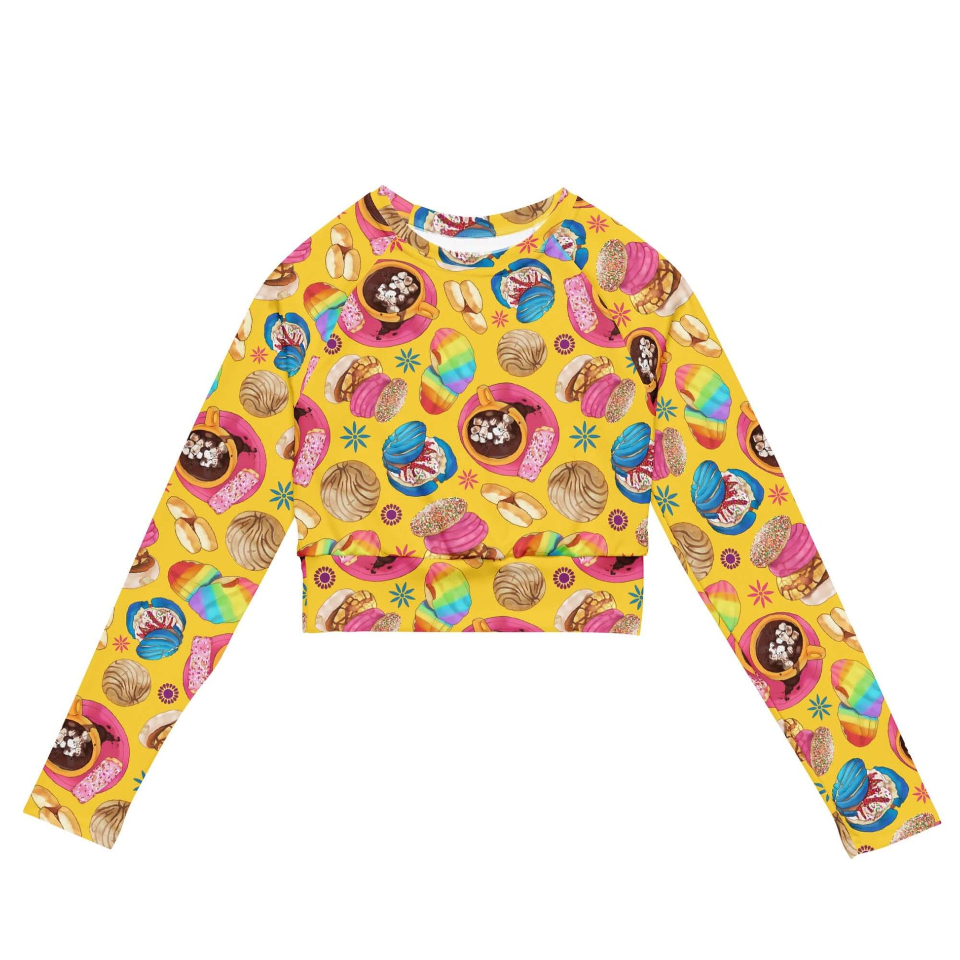 Bright and playful, the Pan Dulce Long-sleeved Crop Top features eco-friendly fabric for stylish athleisure looks.