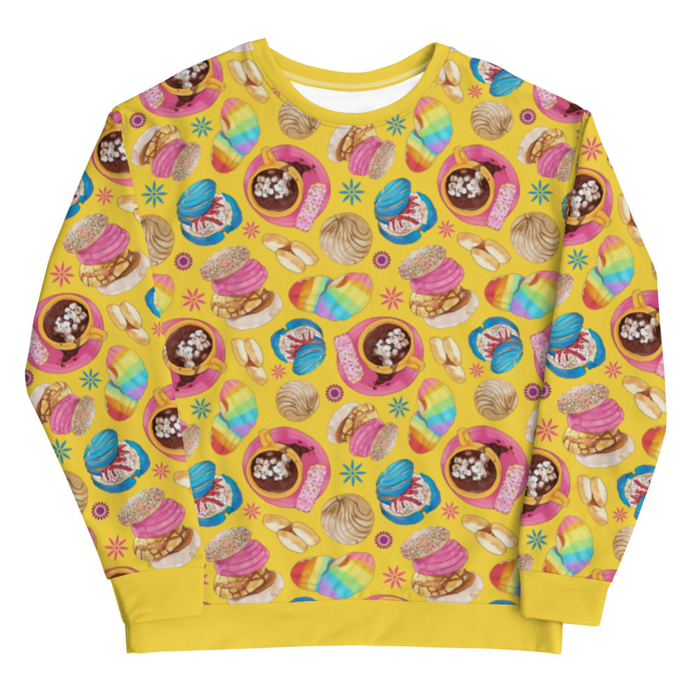 Bright and colorful Pan Dulce Sweatshirt featuring delightful baked goods, perfect for any sweet-loving fashionista.