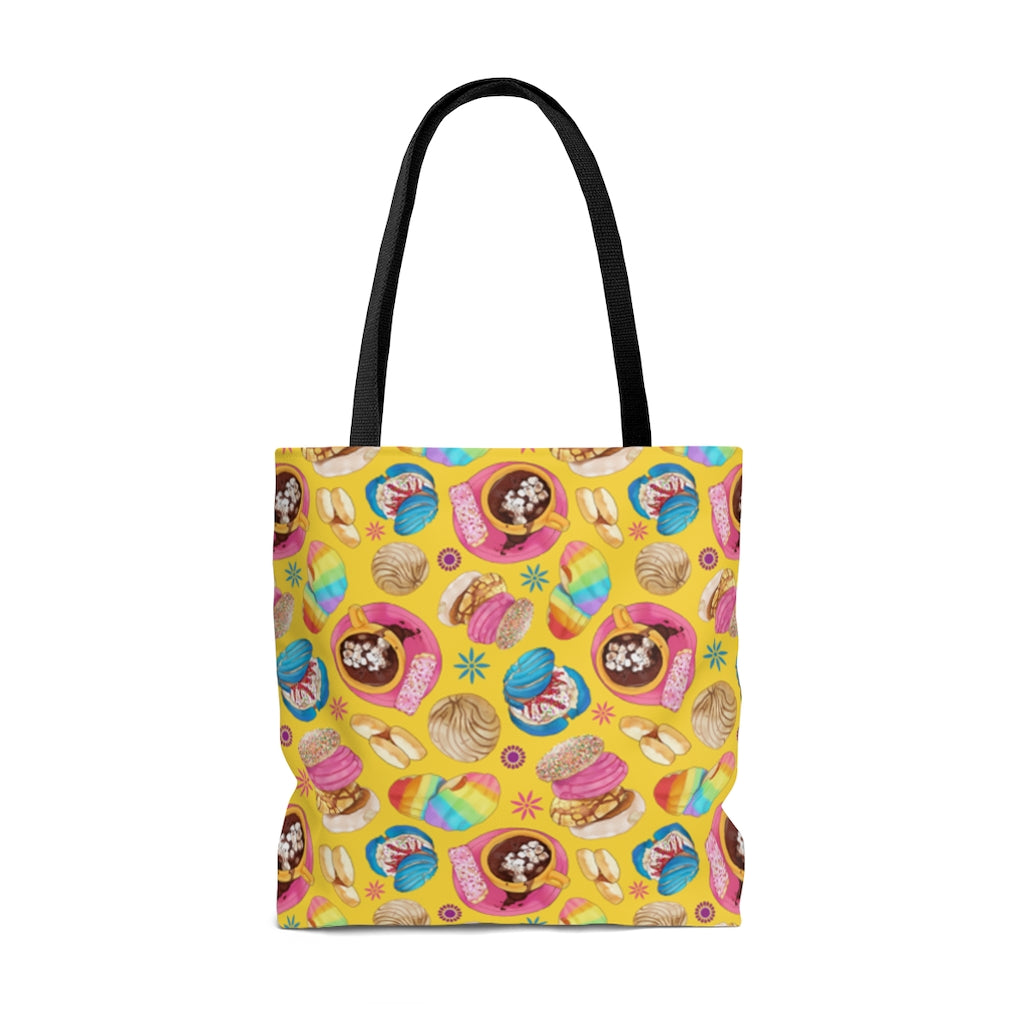 Bright and fun, the Pan Dulce Tote Bag (Yellow) features delightful baked treats, perfect for any outfit.