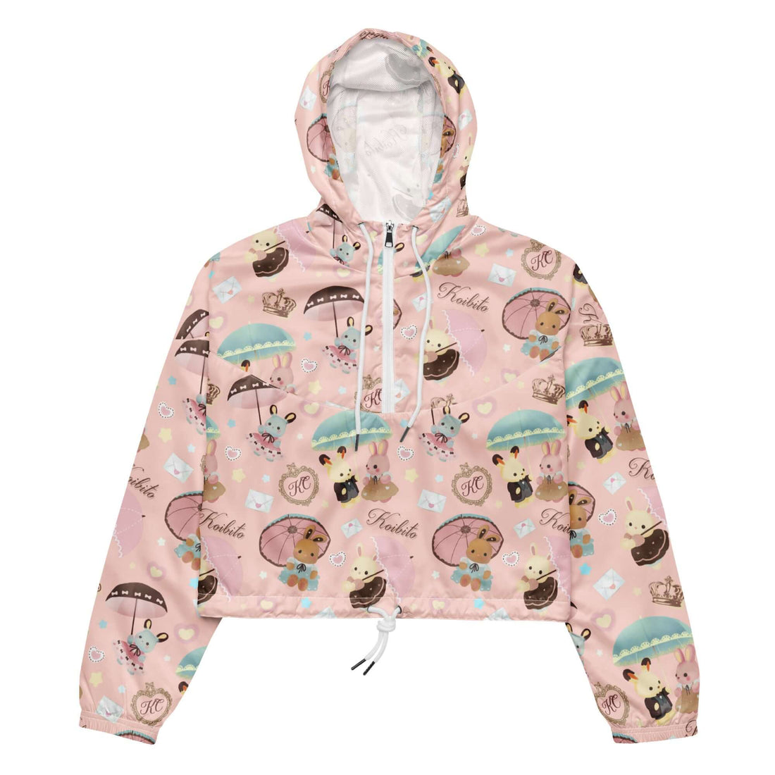 Stay stylish and dry on adventures with the Parasol Bunny cropped windbreaker featuring cute prints and adjustable drawcords.