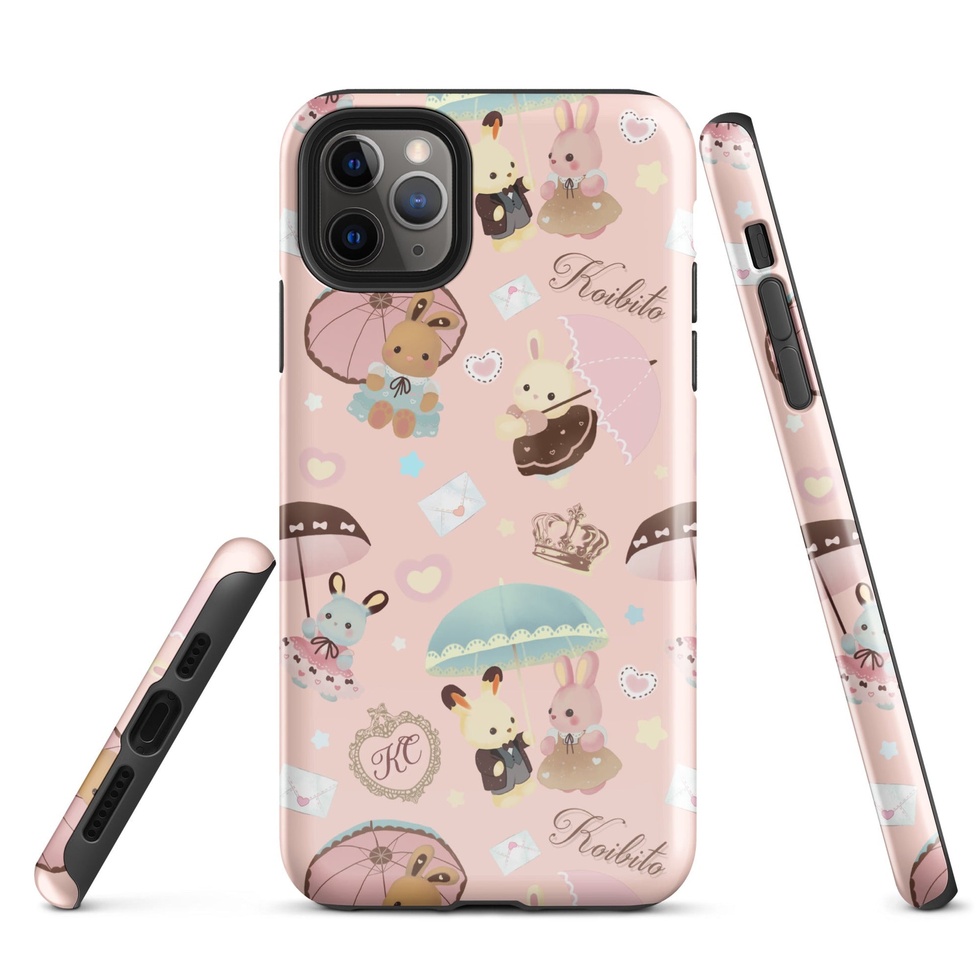 Stylish Parasol Bunny iPhone® Tough Case features adorable bunnies and umbrellas, offering durable protection.