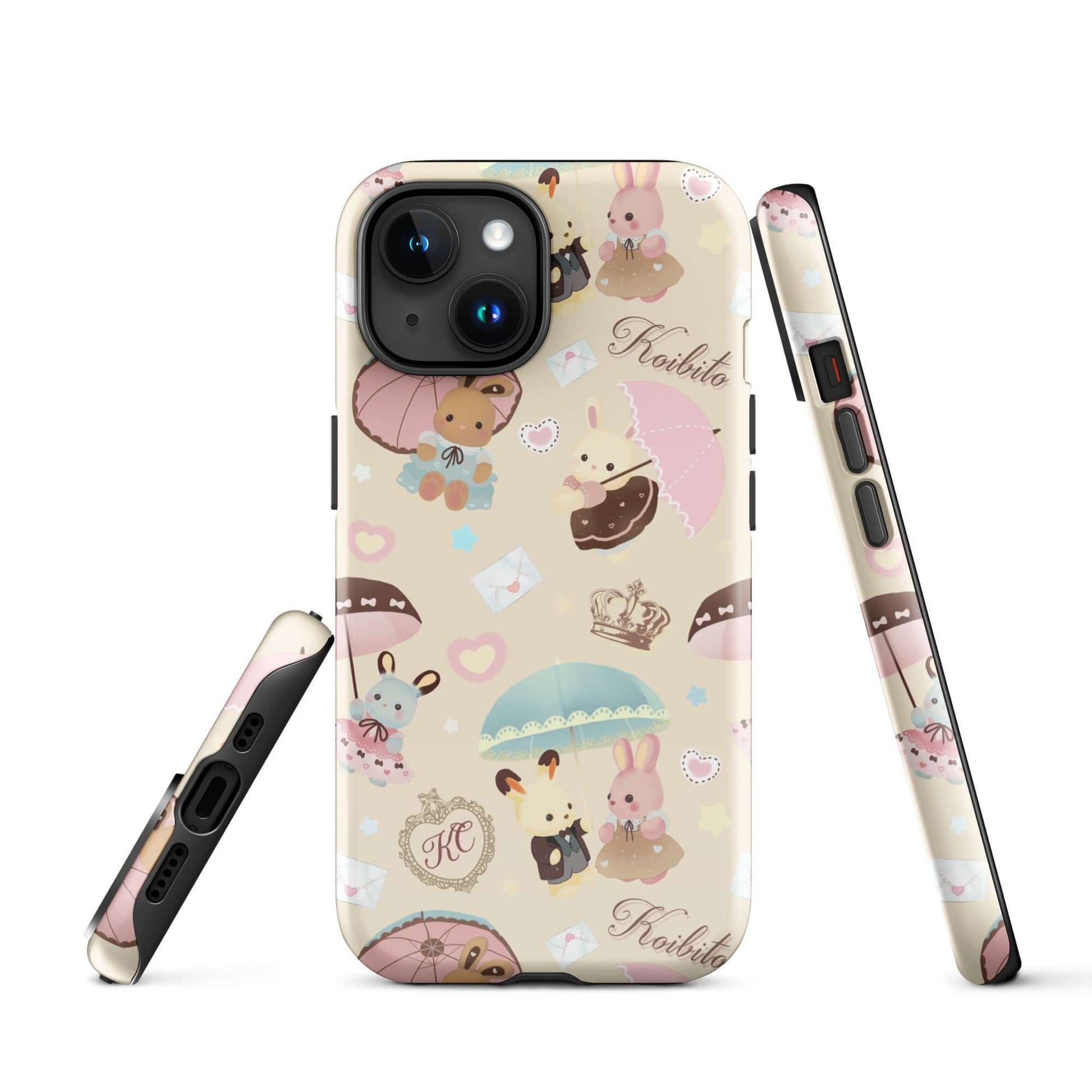 Colorful Parasol Bunny iPhone® Tough Case showcasing dual-layer protection and stylish design for fashionable phone safety.