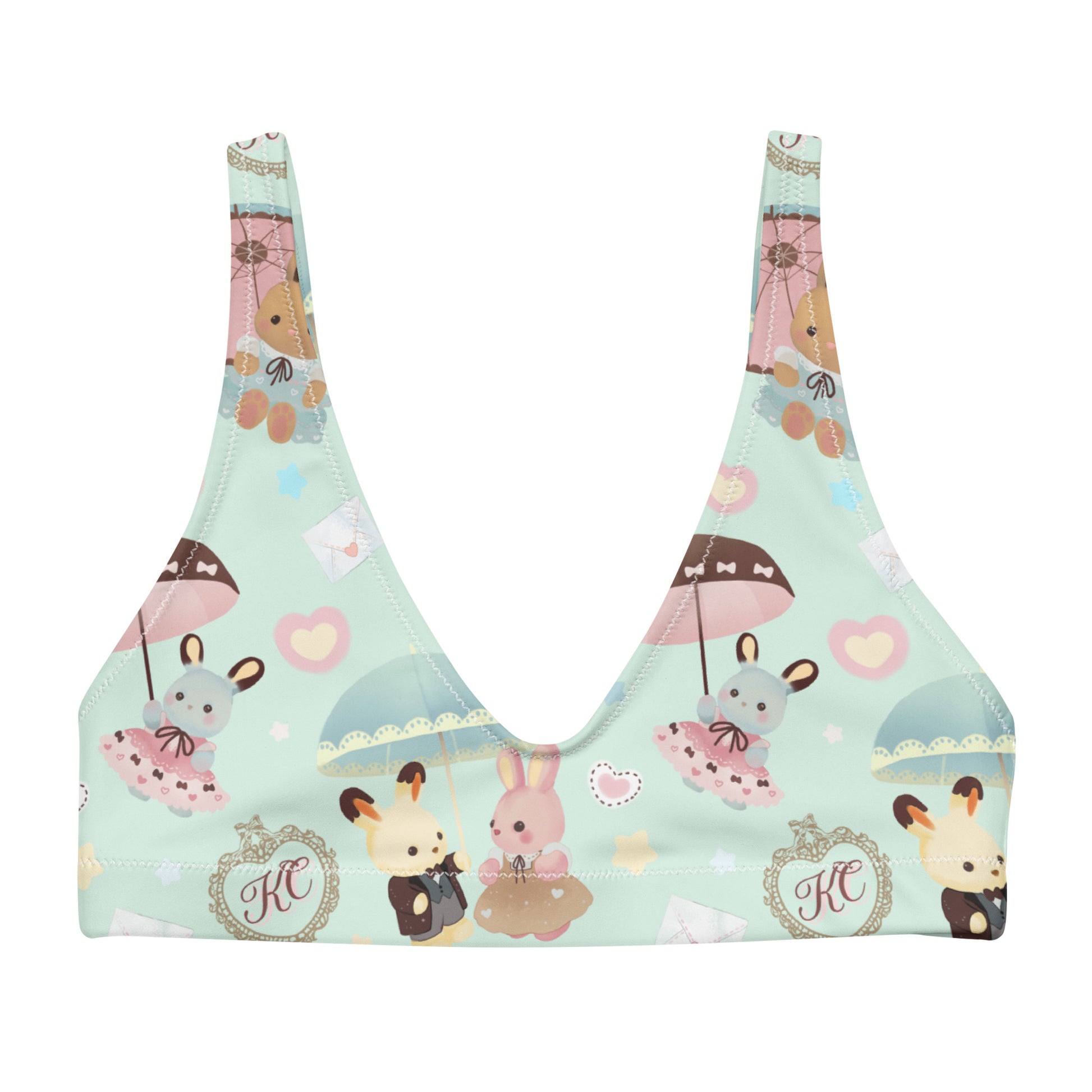 Parasol Bunny Padded Bikini Top features adorable bunnies, perfect for stylish workouts at the gym or beach.