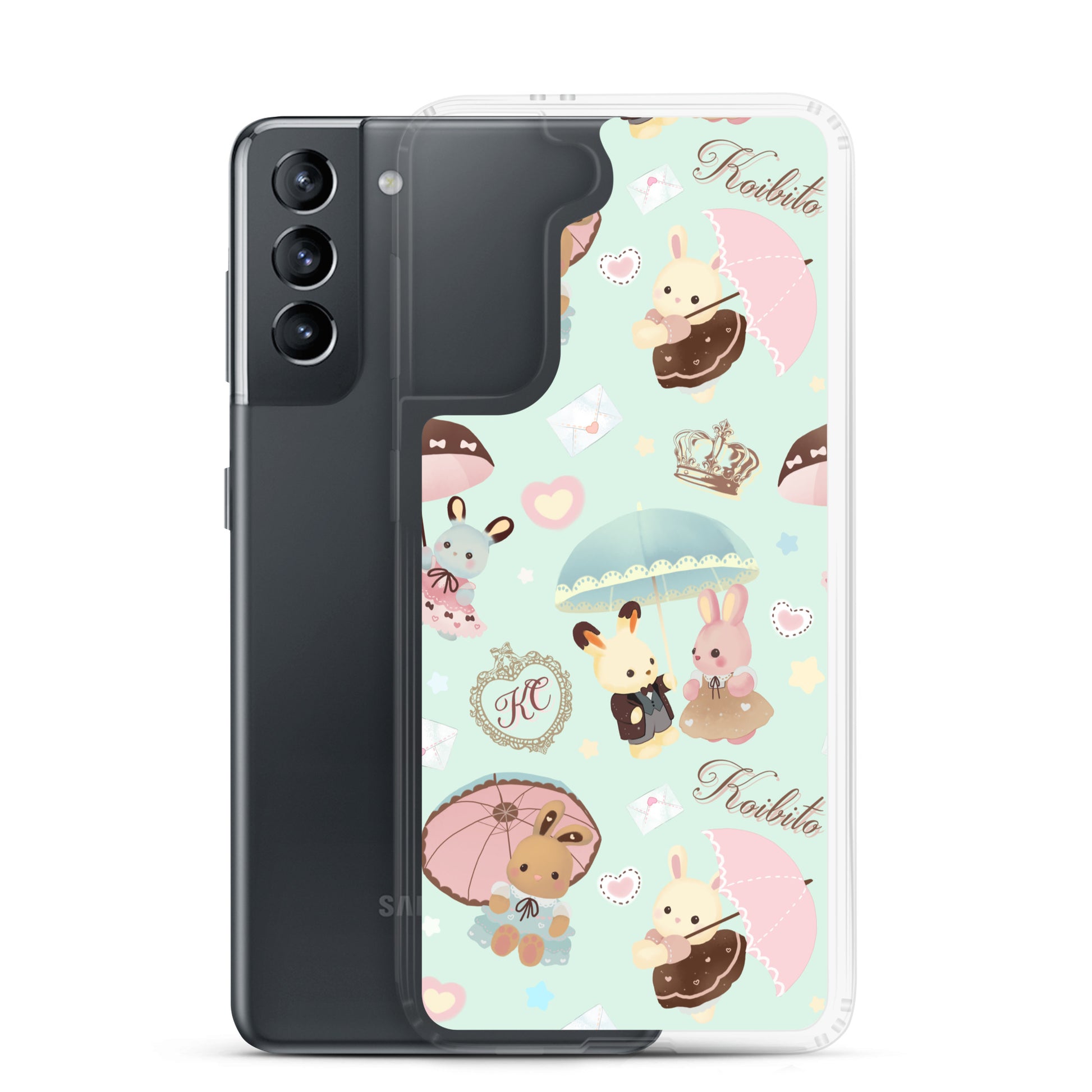 Parasol Bunny Samsung® Clear Case features adorable bunny and umbrella designs, perfect for kawaii style and protection.