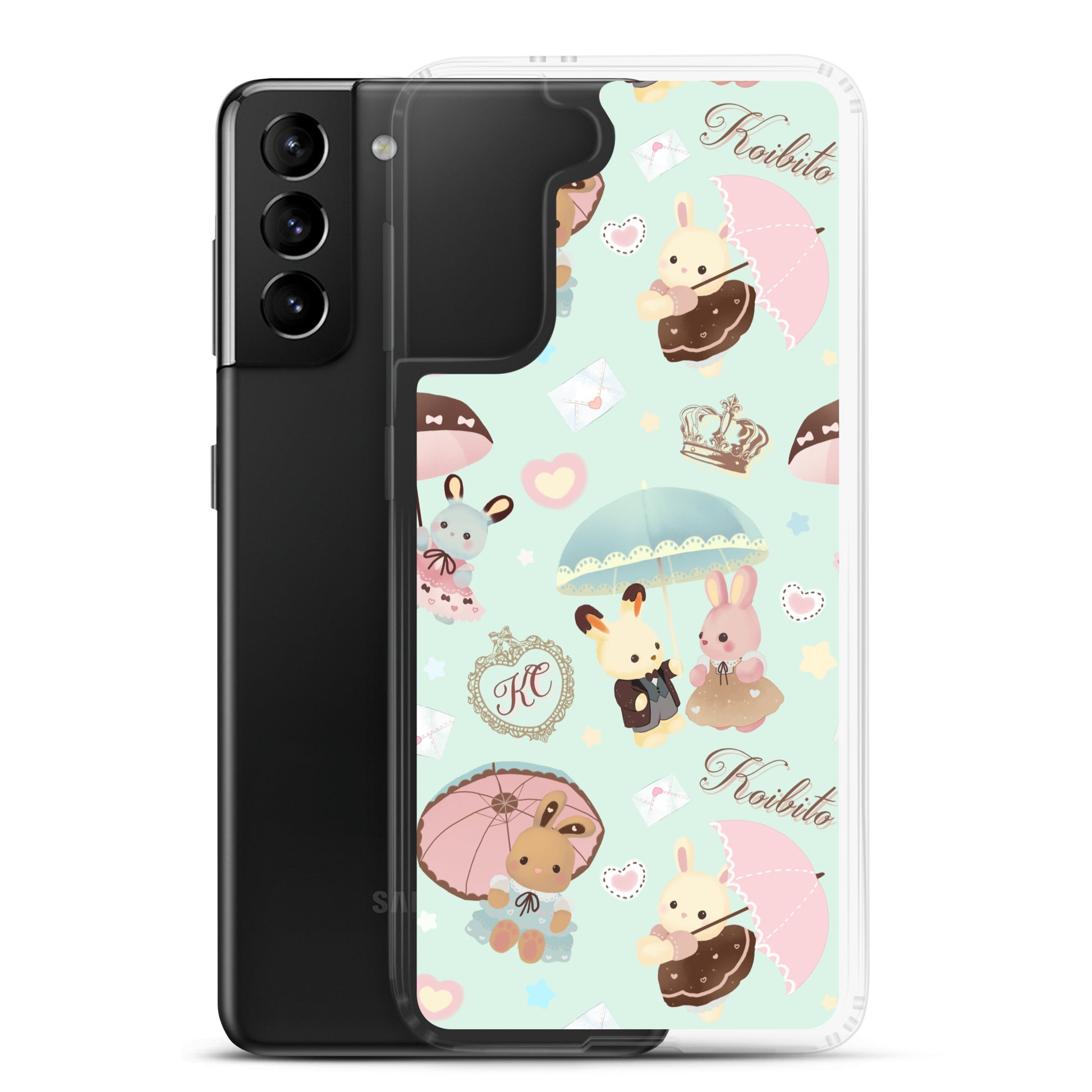 Parasol Bunny Samsung® Clear Case features adorable bunnies and umbrellas, perfect for kawaii style and phone protection.
