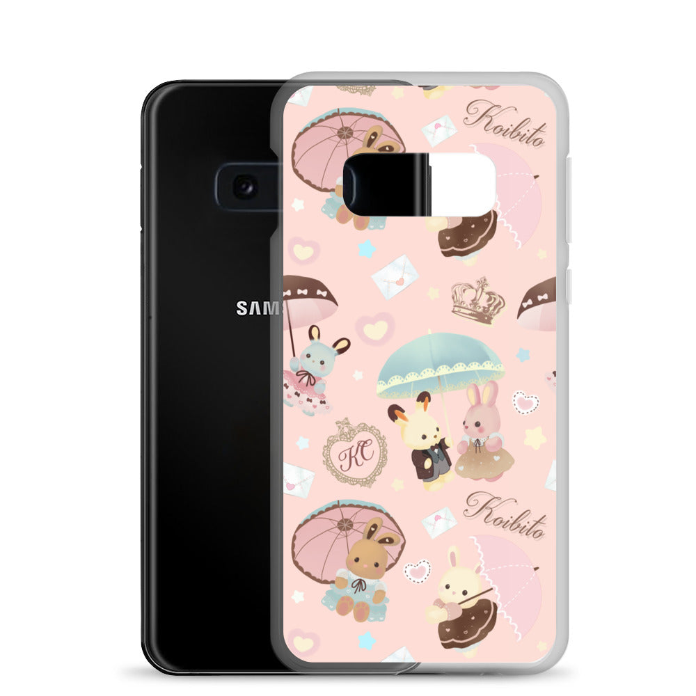 Cute Parasol Bunny Samsung® Clear Case featuring adorable bunnies and umbrellas, perfect for kawaii style lovers.
