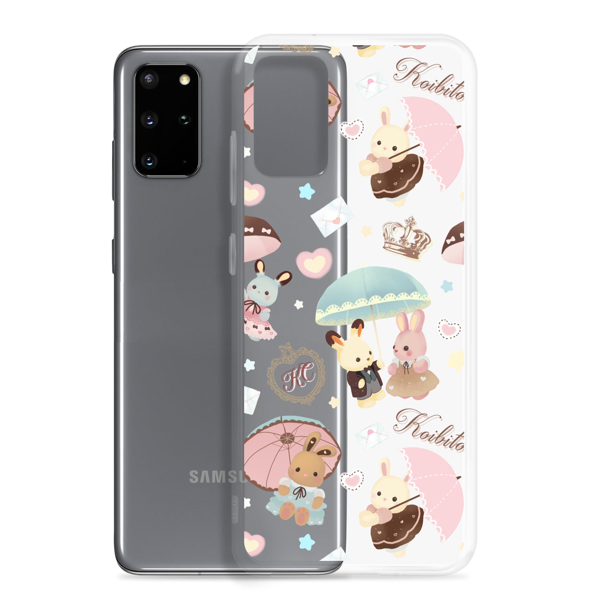 Stylish Parasol Bunny Samsung® Clear Case featuring adorable bunny designs, perfect for kawaii fashion lovers.