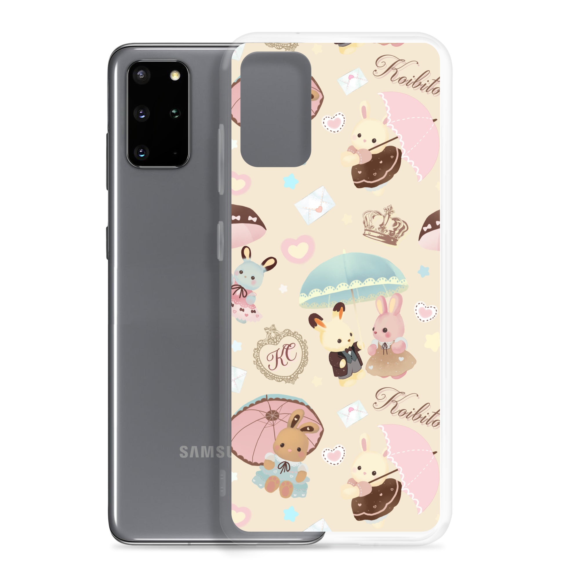 Showcasing the Parasol Bunny Samsung® Clear Case, perfect for kawaii lovers and phone protection in style.