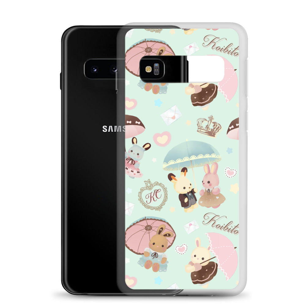 Cute Parasol Bunny Samsung® Clear Case featuring adorable bunnies and umbrellas, perfect for kawaii style lovers!