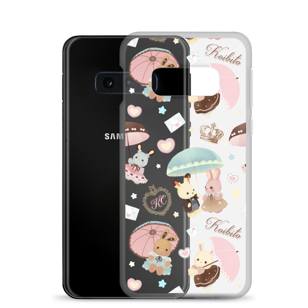 Stylish Parasol Bunny Samsung® Clear Case featuring adorable bunnies and umbrellas, perfect for kawaii lovers.