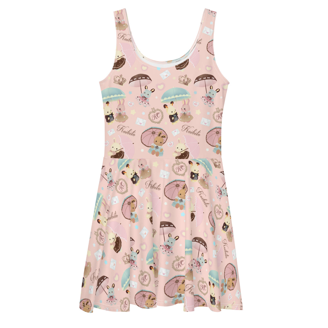 Kawaii Parasol Bunny Skater Dress features a playful design, perfect for spring tea parties and stylish outings.