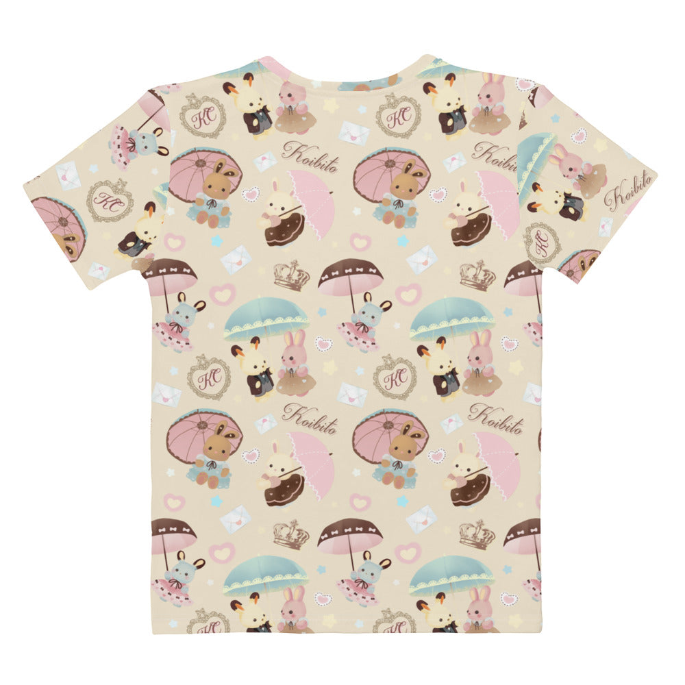 Kawaii Parasol Bunny T-shirt features adorable bunnies and parasols, perfect for brightening your spring wardrobe.