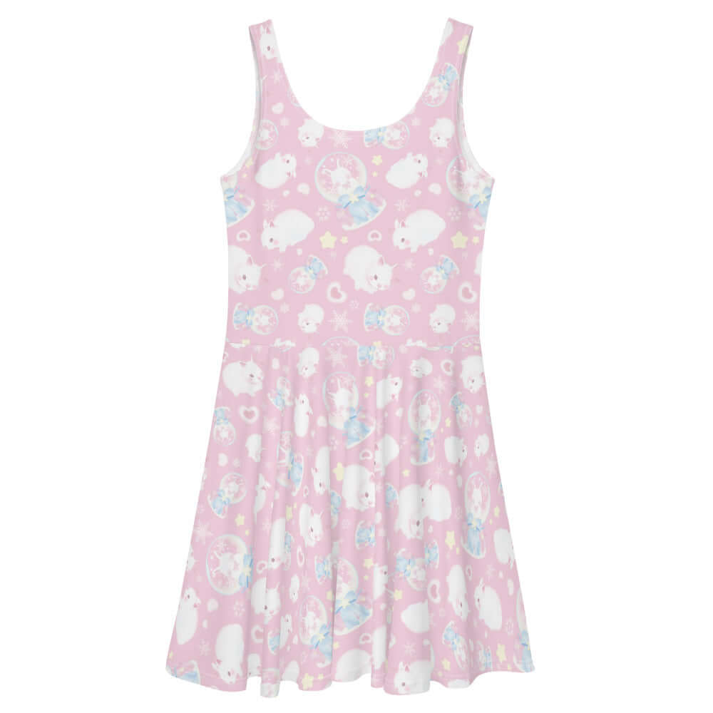 Fluffy bunnies adorn the playful Snow Bunny Skater Dress, perfect for a fun and comfortable wardrobe update.