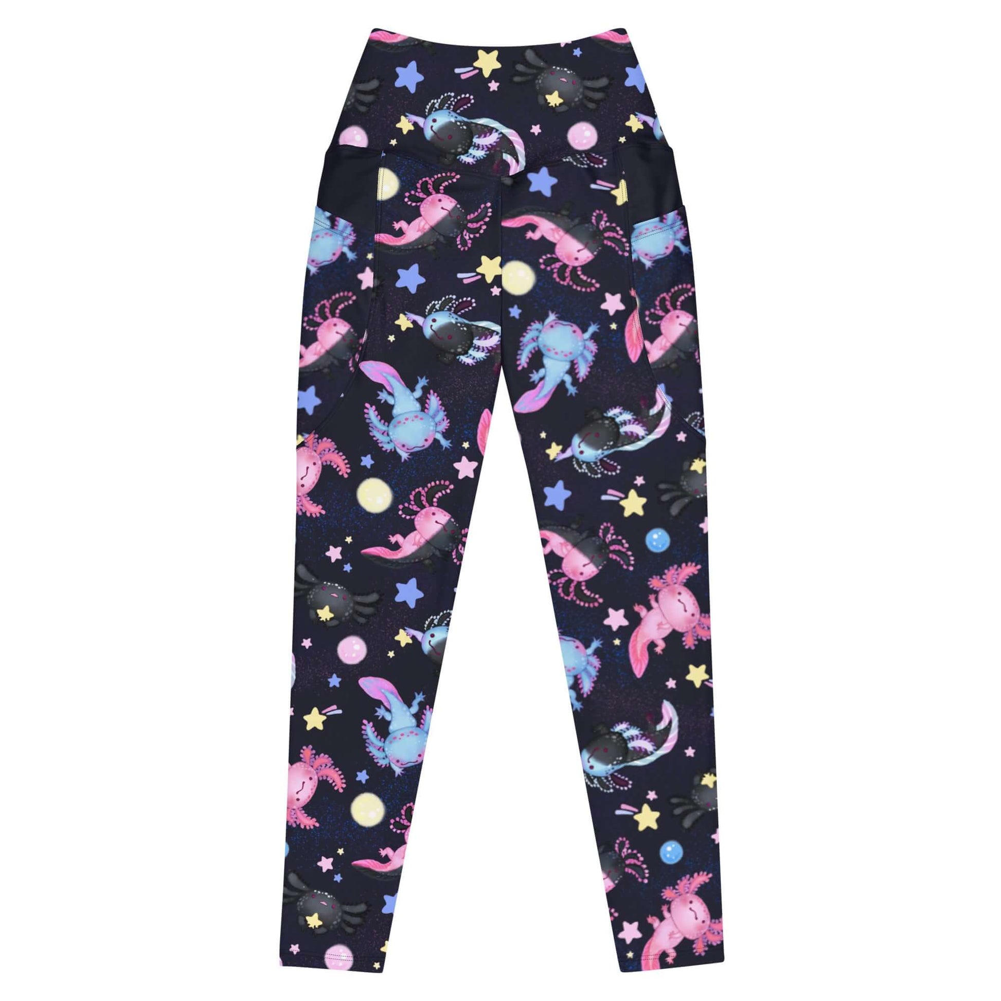 Cute and vibrant Premium Axolotl Leggings with a high-waisted cut, perfect for a stylish and comfy look.