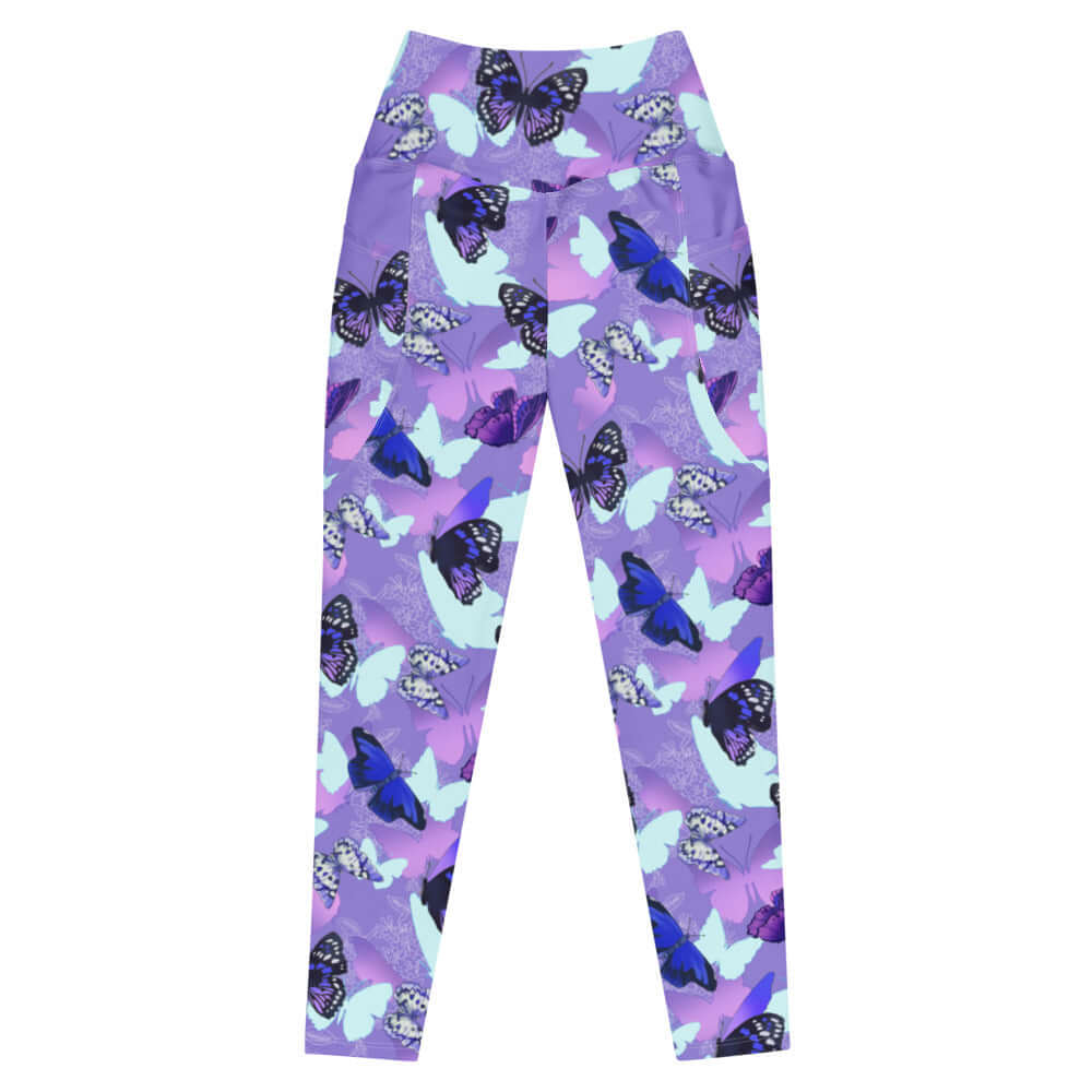 Colorful Premium Butterfly Leggings featuring vibrant butterfly silhouettes, perfect for a stylish, head-to-toe look.