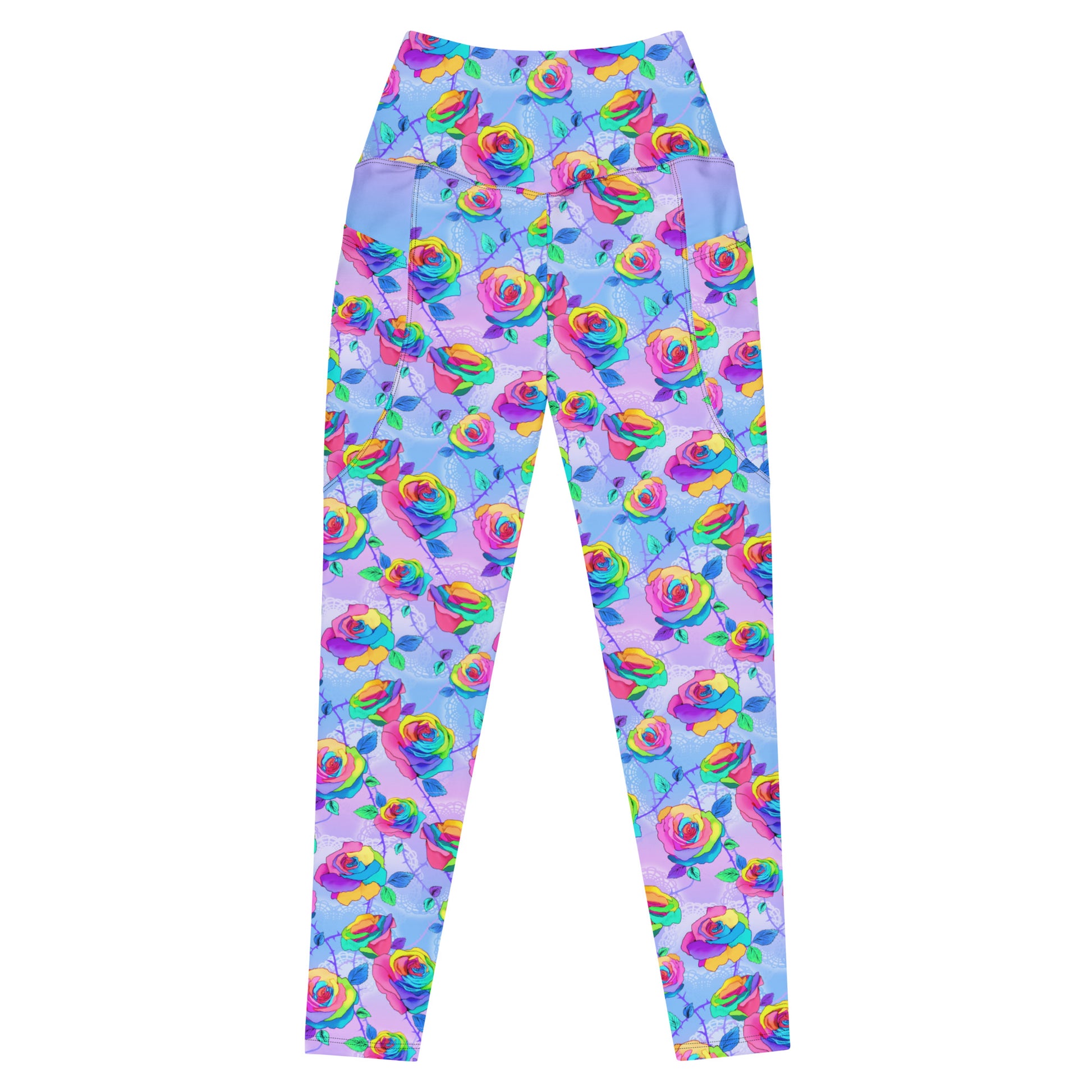 Stylish Premium Enchanted Rose Leggings with high waist and pockets, perfect for comfort and elegance.