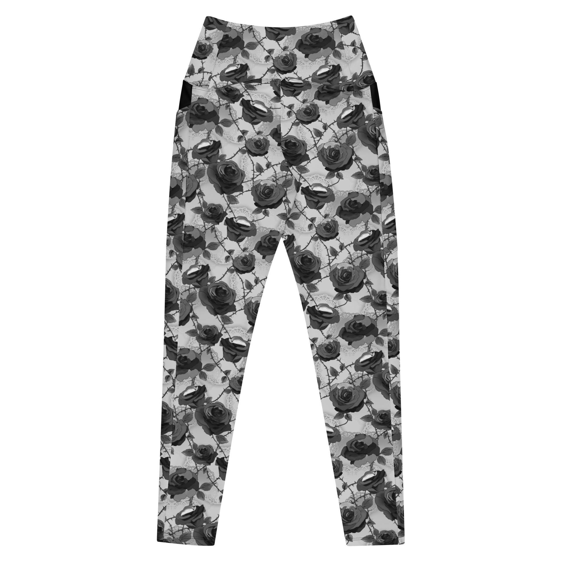 Stylish Premium Enchanted Rose Leggings with high-waisted cut and pockets, perfect for comfort and elegance.