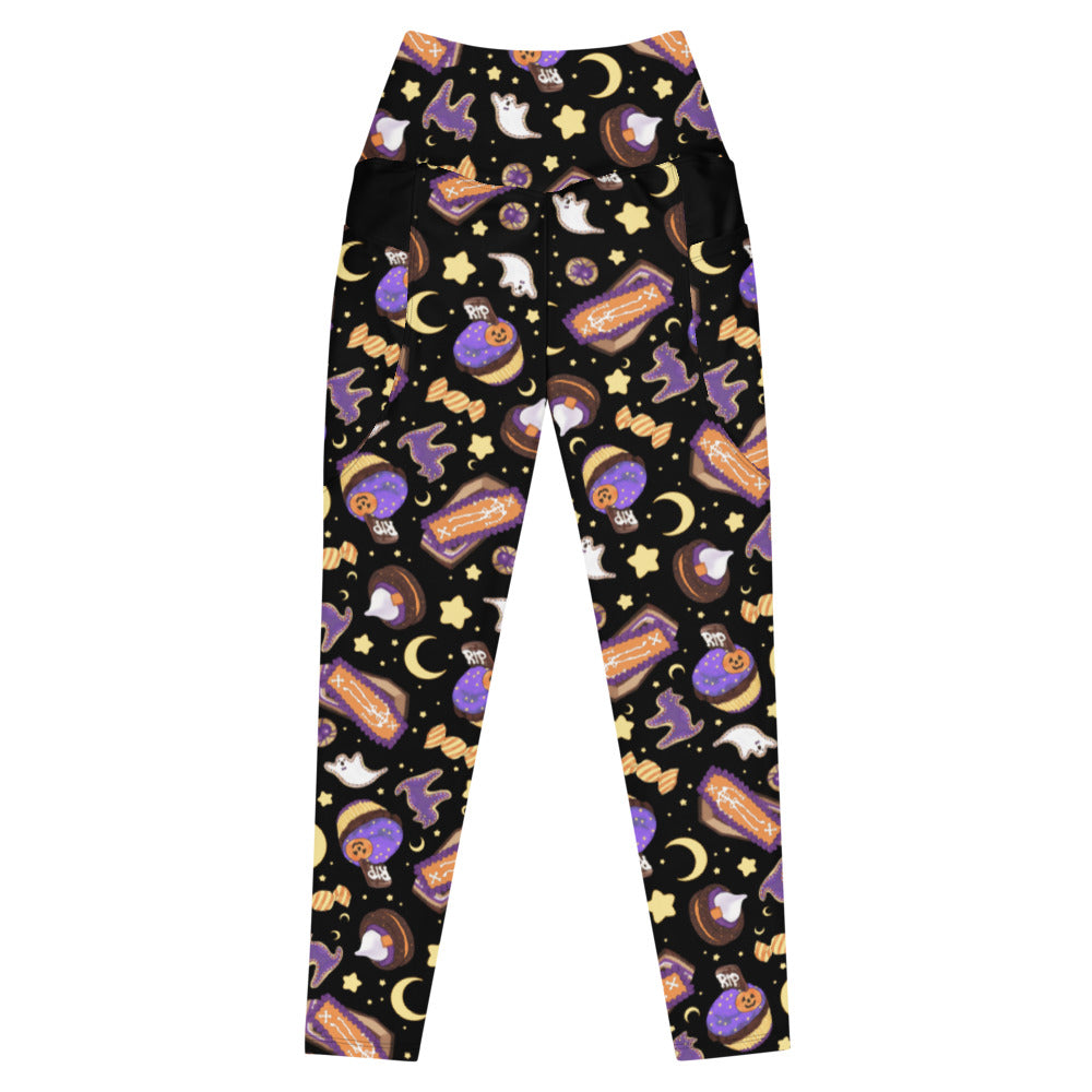 Premium Halloween Treat Leggings feature a fun design, high-waisted cut, and pockets for style and comfort.