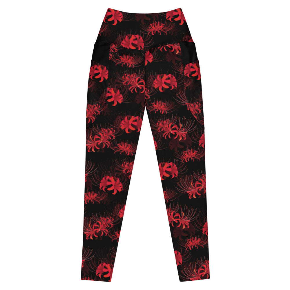 Elevate your workout with Premium Higanbana Leggings, featuring a stylish floral design and practical pockets.