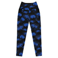 Stylish Premium Higanbana Leggings in vibrant blue floral print, perfect for yoga and gym enthusiasts.